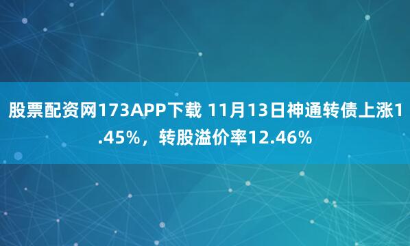 股票配资网173APP下载 11月13日神通转债上涨1.45%,转股溢价率12.46%